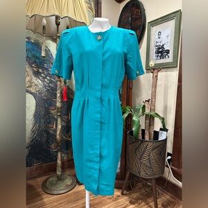 Vintage 1990’s Leslie Fay Blue Puff Sleeve Sheath Dress